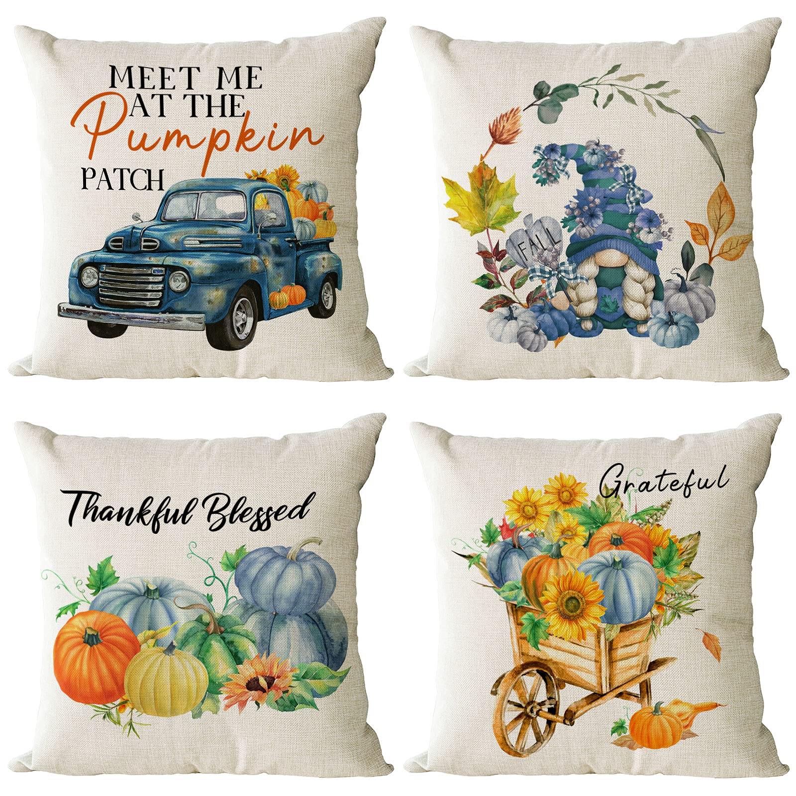 Amazon.com: YeeJu Fall Pillow Covers 12x12 Set of 4 Thanksgiving ...