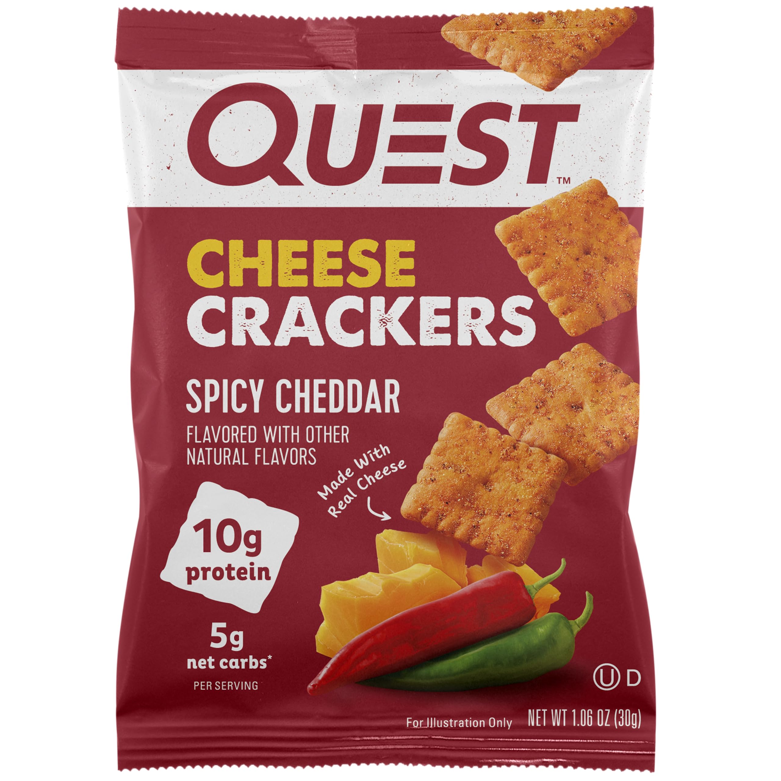 Quest Nutrition Cheese Crackers, Spicy Cheddar Blast, 10g of Protein, Low Carb, Made with Real Cheese, 12 Count (1.06 oz bags)