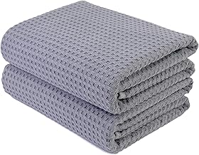 Polyte Microfibre Oversize Quick Dry Lint Free Bath Towel, 76 x 152 cm, Set of 2 (Gray, Waffle Weave)