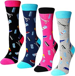 Coume 4 Pairs Novelty Hairdresser Socks Christmas Hairstylist Gift for Women Men