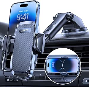 LOTUNY Car Phone Holder, Universal Hands-Free Phone Holders for Your Car, 3-in-1 Phone Mount for Car Dashboard Windshield Air Vent Compatible with iPhone Samsung Google and All 4&#34; to 7.2&#34; Phones