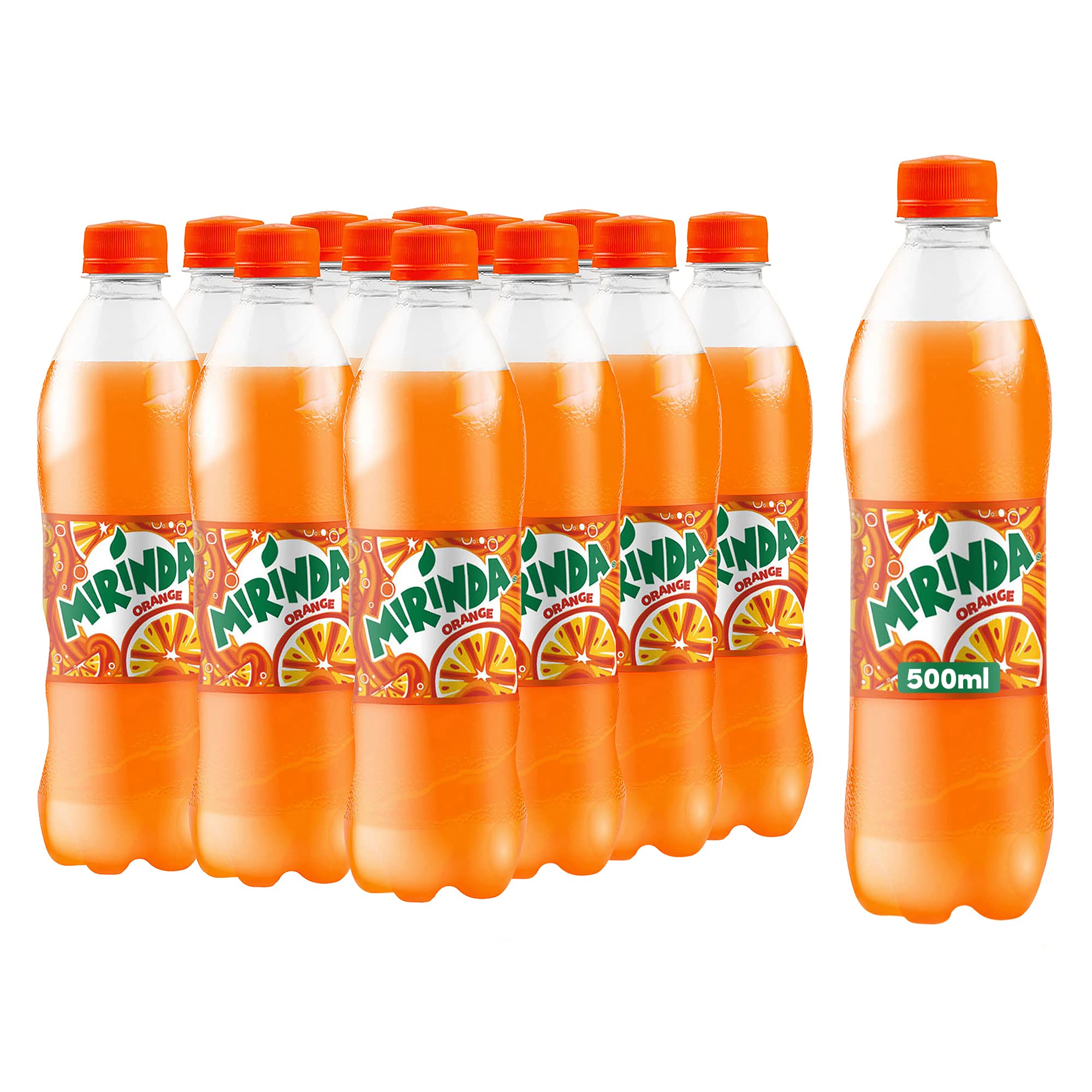 Mirinda Orange, Carbonated Soft Drink, Plastic Bottle, 500ml x 12