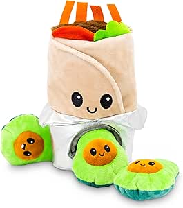 Pet Craft Supply Hide and Seek Plush Dog Toys Crinkle Squeaky Interactive Burrow Activity Puzzle Chew Fetch Treat Hiding Brain Stimulating Cute Funny Toy Bundle Pack - Burrito, for Medium Breeds