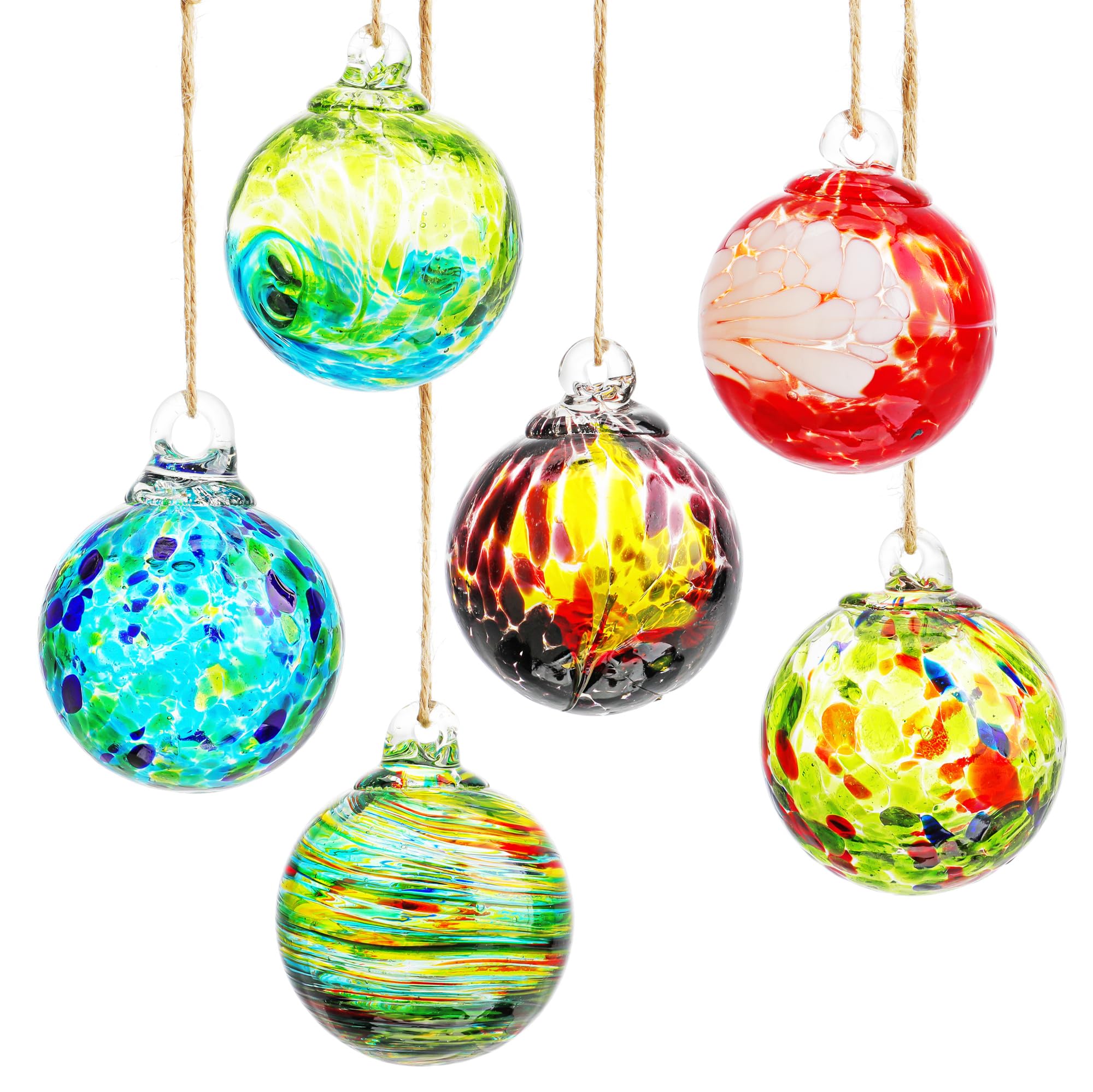 6pcs Hand-Blown Glass Christmas Ornaments Balls Hanging Friendship Balls Glass Gazing Balls Glass Witches Balls for Home Window Outdoor Garden Patio Décor (2.3")