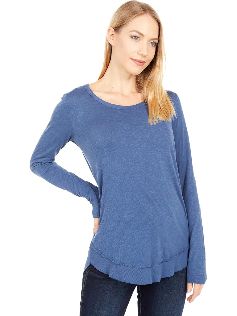 bobi Los Angeles Long Sleeve Curved Hem Top in Slubbed Jersey