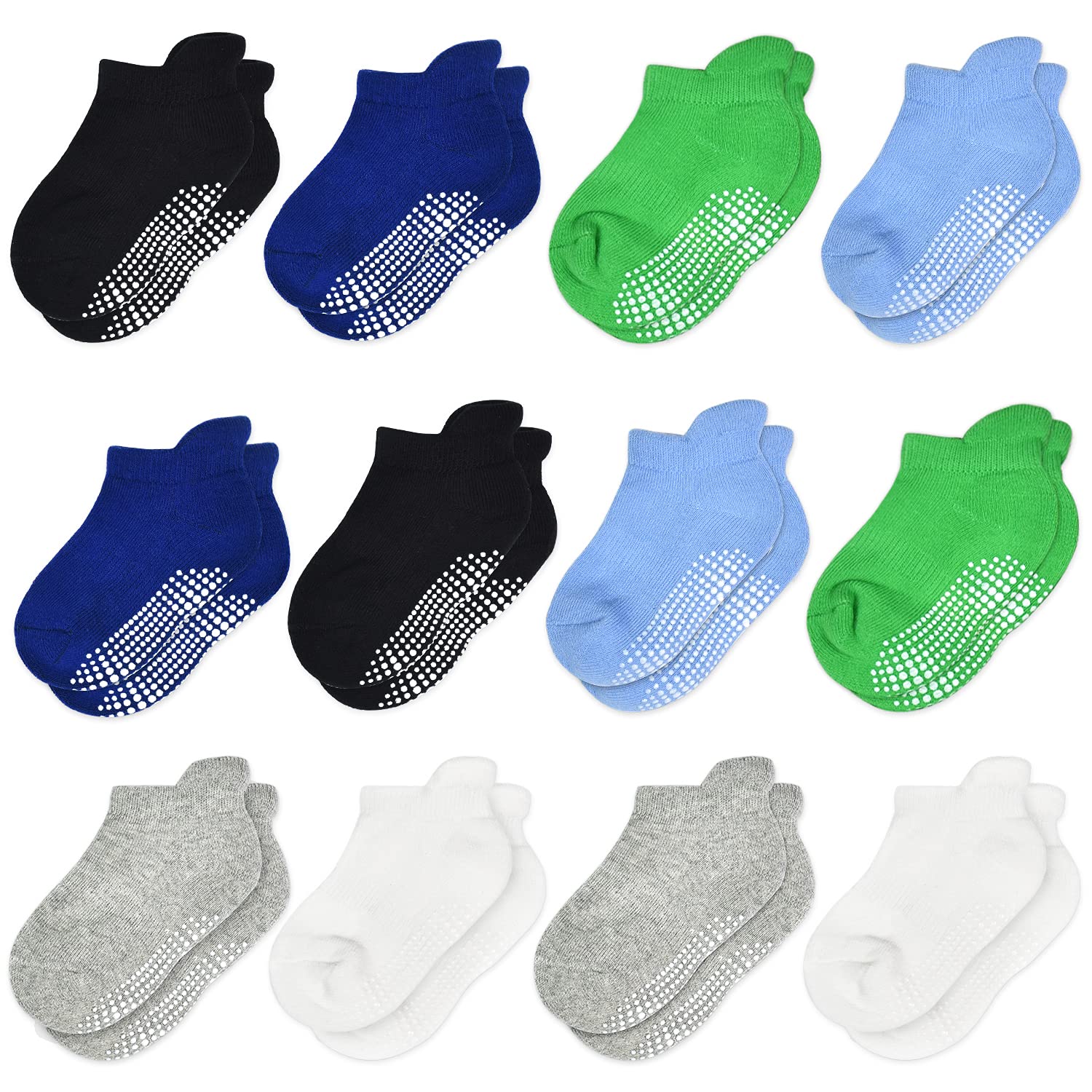 TphonNon Slip Toddler Socks 12 Pairs Infant Baby Kids Grip Socks for Boy Girls Anti Skid Ankle Socks for 1-7 Year Children