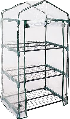 Sunnydaze Outdoor Portable 3-Tier Mini Greenhouse with Roll-up Zippered Door and Steel Wire Shelves - Clear