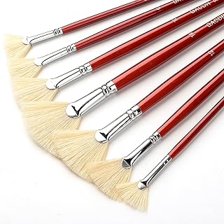 GACDR Fan Brush for Painting, 7 Pieces Fan Brush Set with Hog Bristle Natural Hair and Long Wood Handle, Professional Arti...