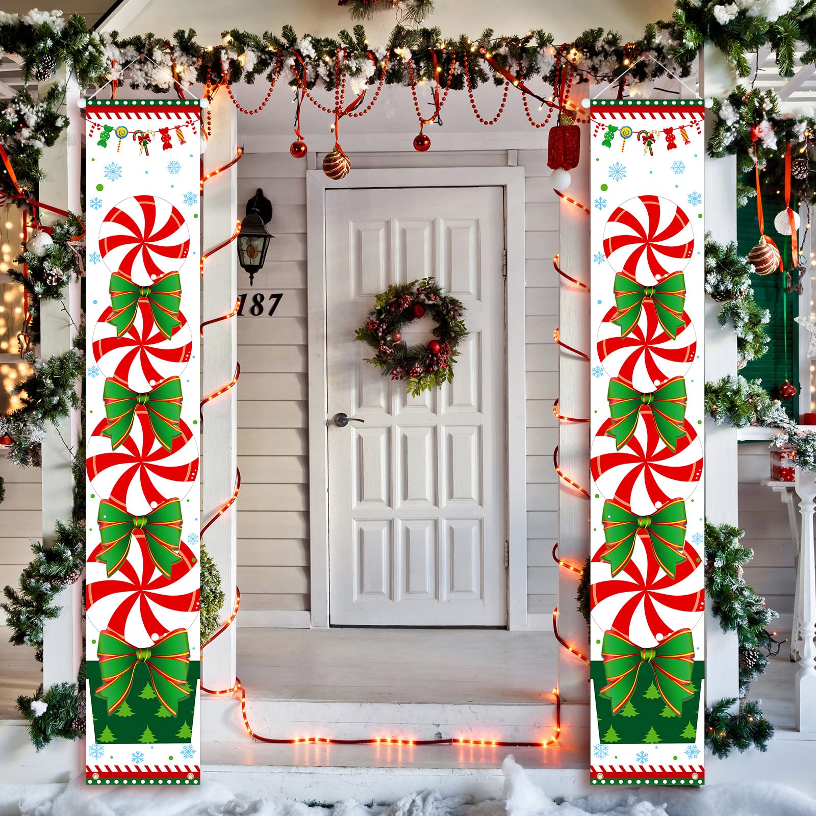 Amazon.com: Christmas Porch Sign Banner Candy Xmas Hanging ...