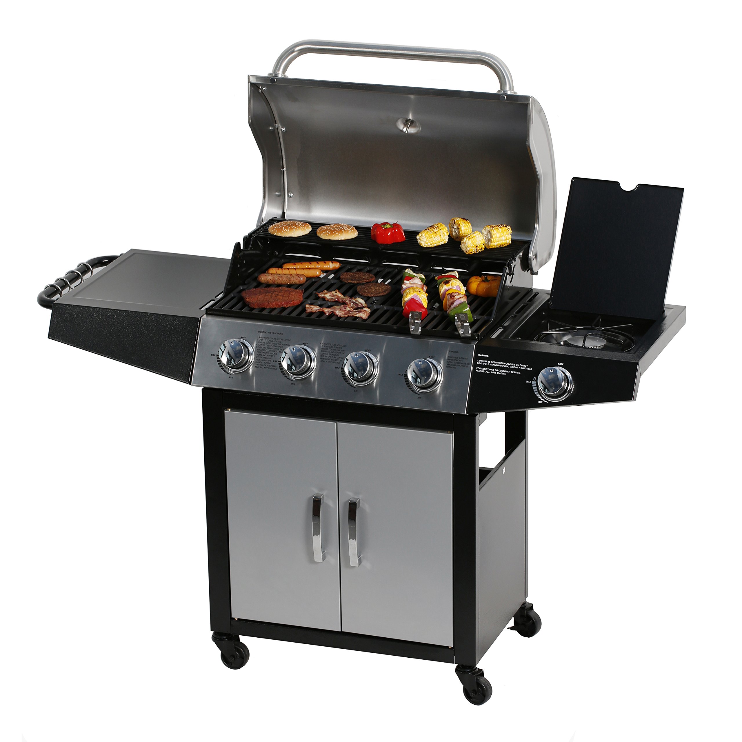 MASTER COOKGas Grill, BBQ 4-Burner Cabinet Style Grill Propane with Side Burner, Stainless Steel