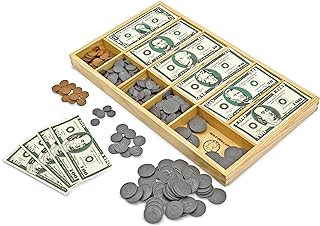 Melissa & Doug Classic Play Money Set, Developmental Toys, 50 of Each Denomination, Wooden Cash Drawer (45.085 cm H x 26.0...