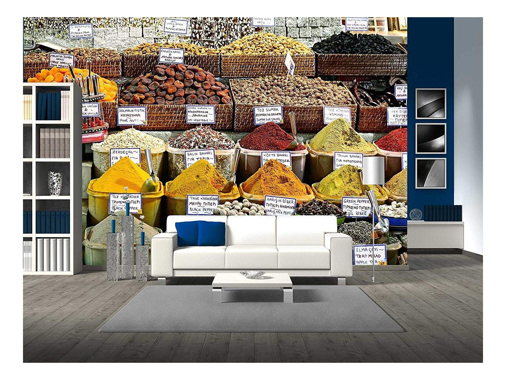 wall26 - Spices Display at Market - Wall Mural | Self-Adhesive Large Wallpaper - [96 in x 72 in / 243cm x 182cm / 8ft x 6 ft]