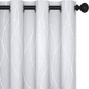 Deconovo Blackout Grommet Silver Pattern Printed Curtains, Greyish White, 52W x 45L