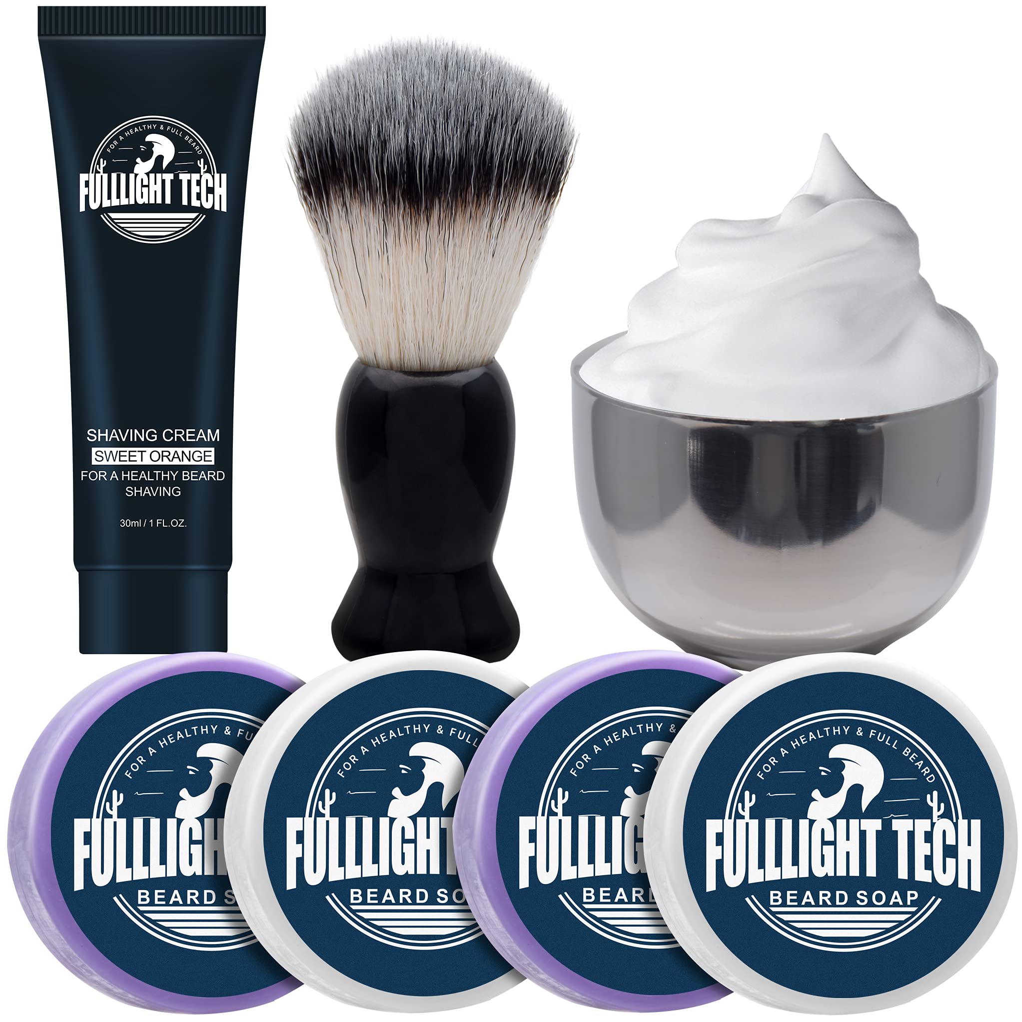 Mens Shaving Kit W/4 Packs Shaving Soaps,Shaving Brush,Shaving Cream,Shaving Bowl,Great Men's Gift Set,Top Shaving Kit for Men Beard & Mustache Care