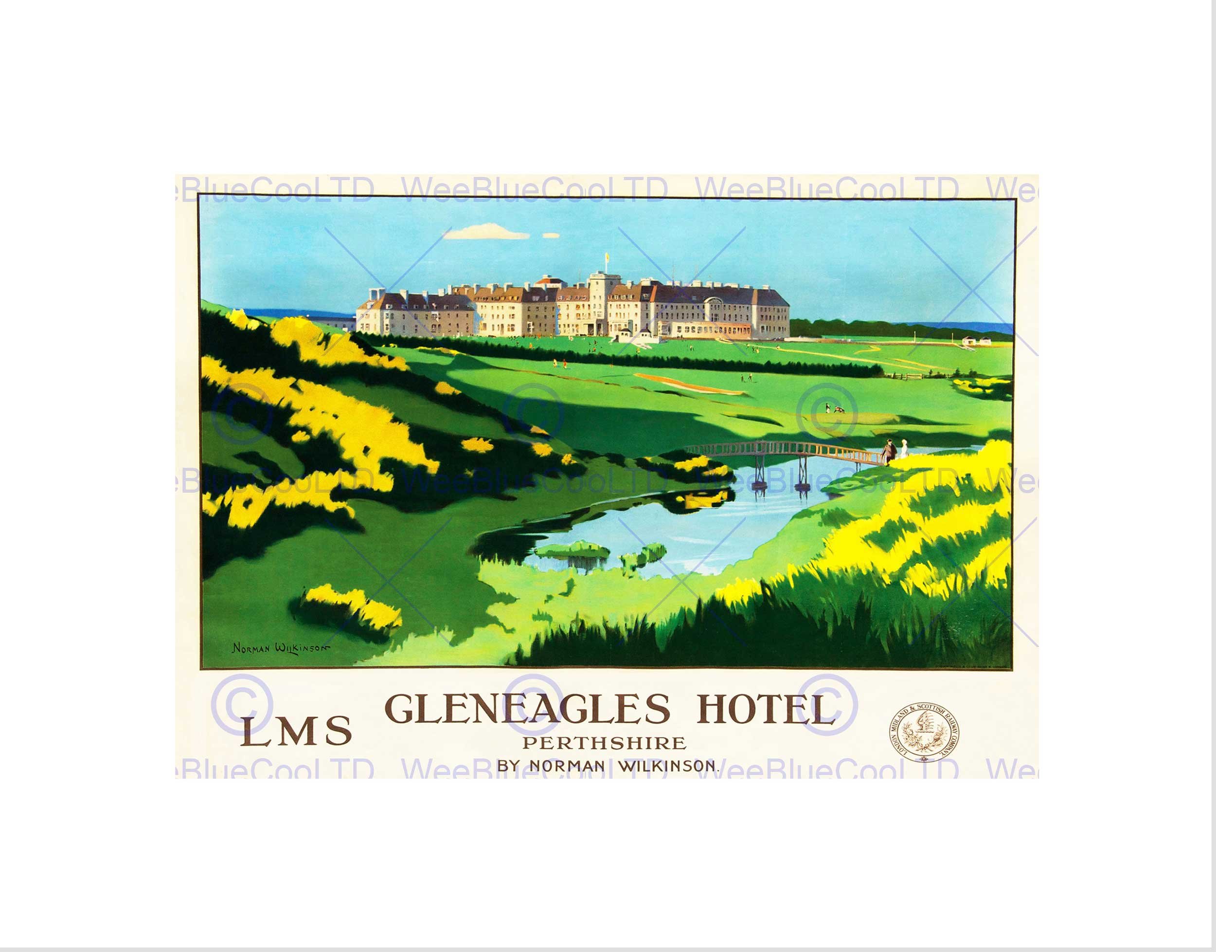 Wee Blue Coo Travel Hotel Gleneagles Scotland Lms Railway Golf Wall Art Print