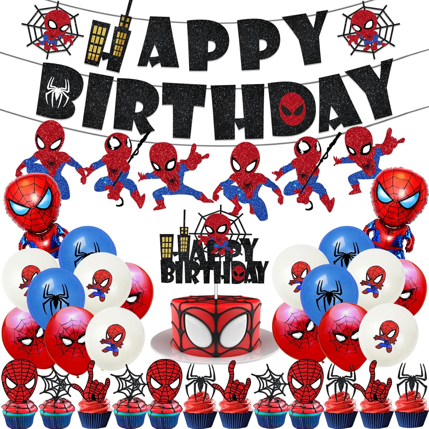 Amazon.com: Spider Birthday Party Decorations ,Glitter Spider Happy ...