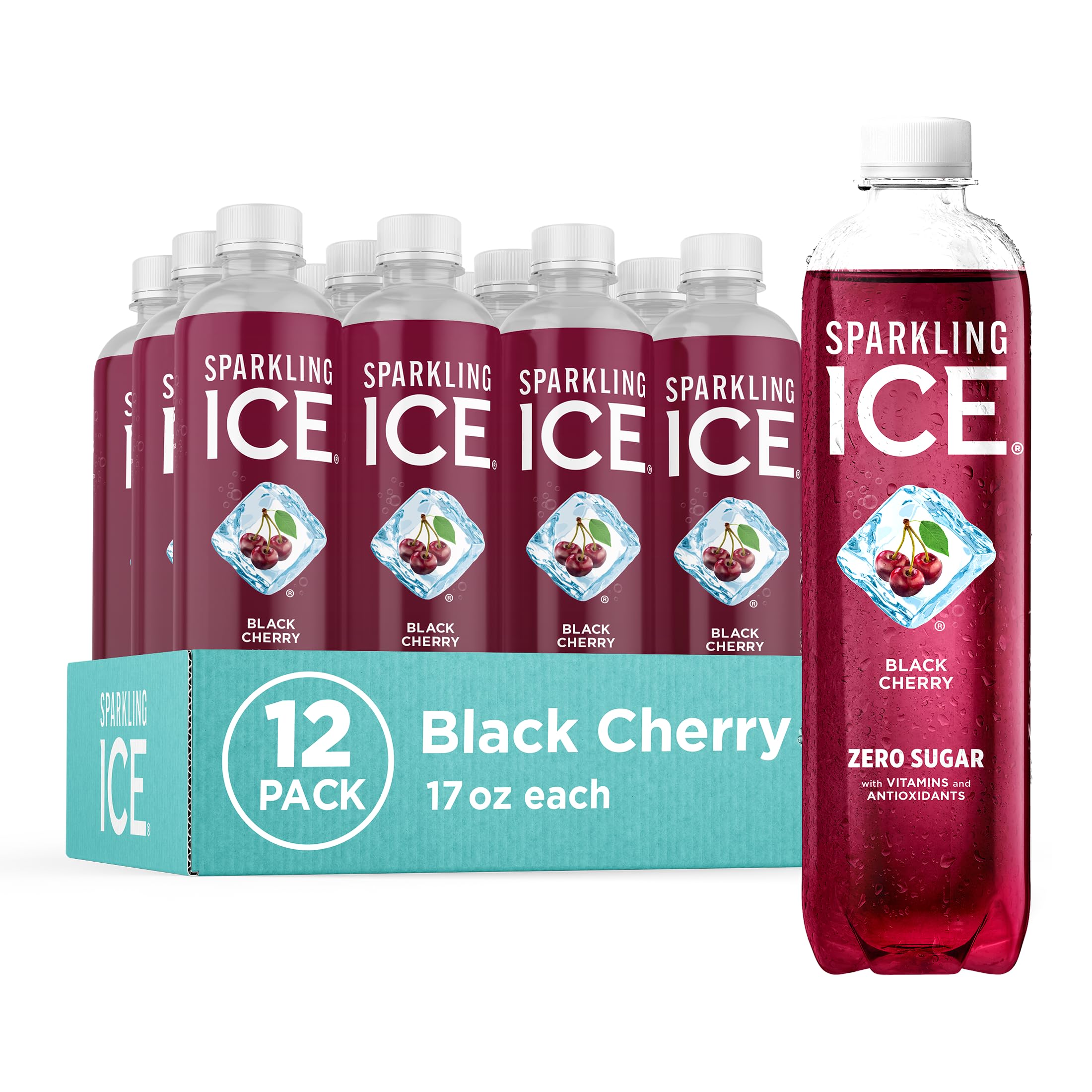 Sparkling IceBlack Cherry Sparkling Water, Zero Sugar Flavored Water, with Vitamins and Antioxidants, Low Calorie Beverage, 17 fl oz Bottles (Pack of 12)