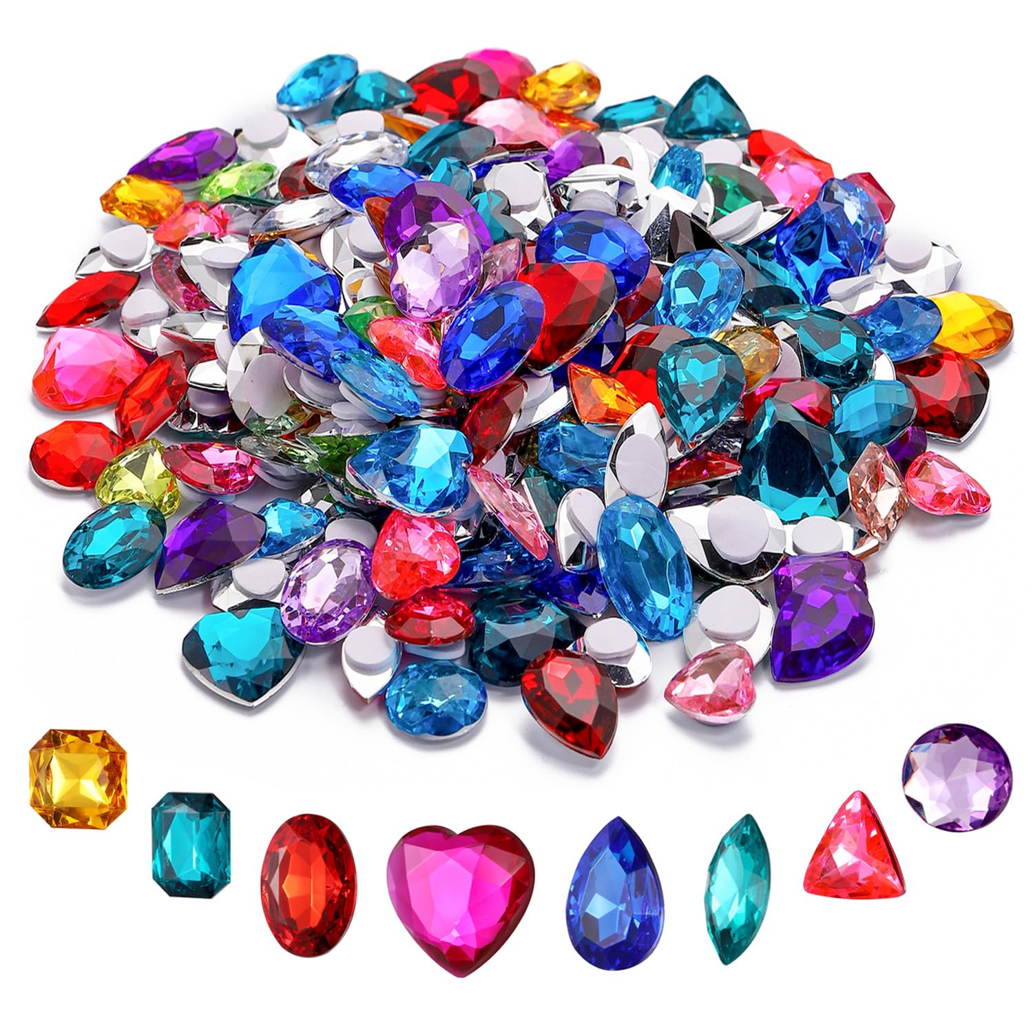 RICHNESS Self Adhesive Craft Jewels Jumbo Bling Crystal Gem Stickers Assorted Shapes Colors Rhinestone Stickers for Arts & Crafts Projects Pack of 110 …