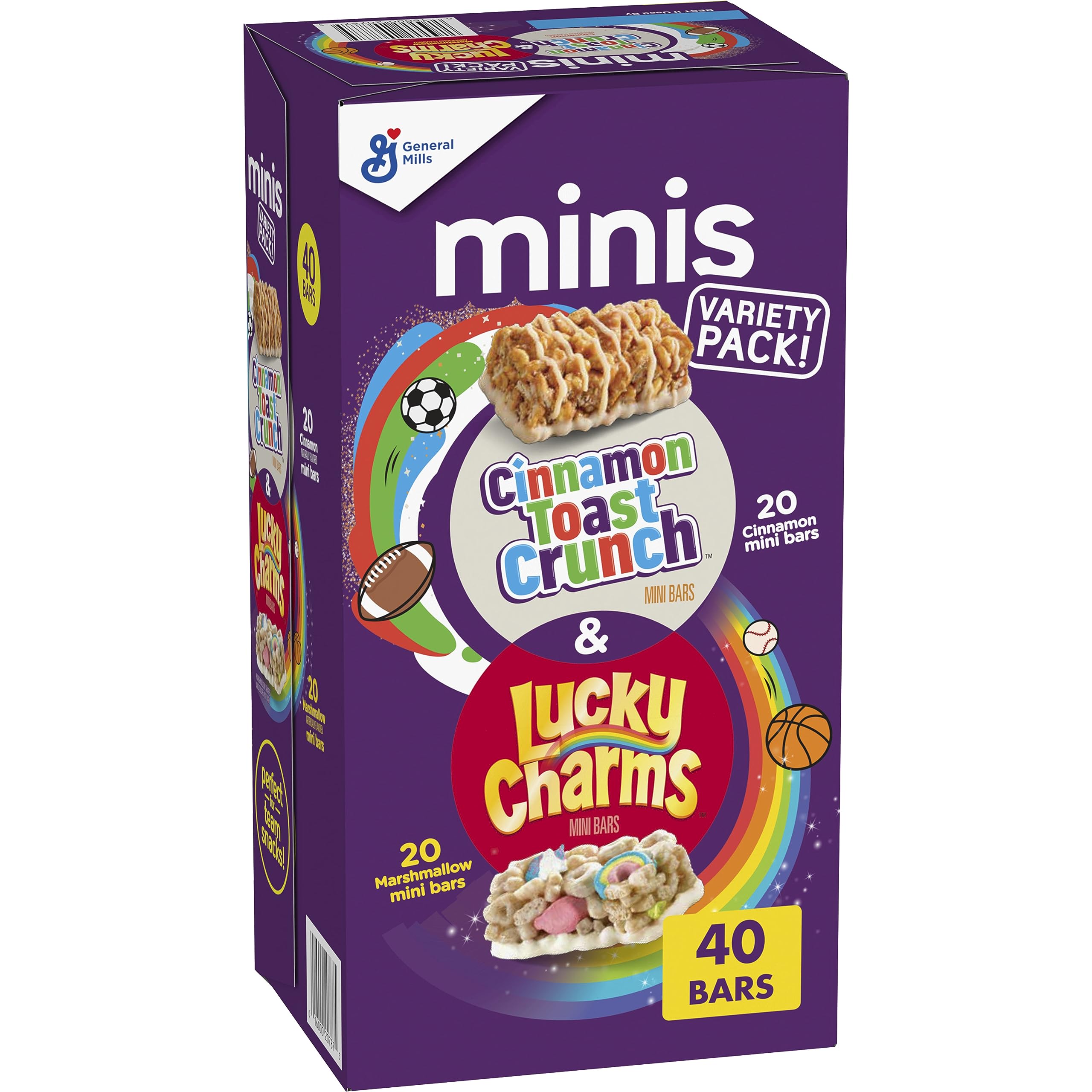 Lucky Charms and Cinnamon Toast Crunch Mini Cereal Treat Bars Variety Pack, 40 ct, 20 oz