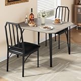 GAOMON Dining Table Set for 2&comma; Kitchen Table and Chairs for 2 with with Chamfer Design&comma; 3 Piece Dining Room Table Set with Cushion Seats for Small Space&comma; Home Kitchen&comma; Apartment-Grey