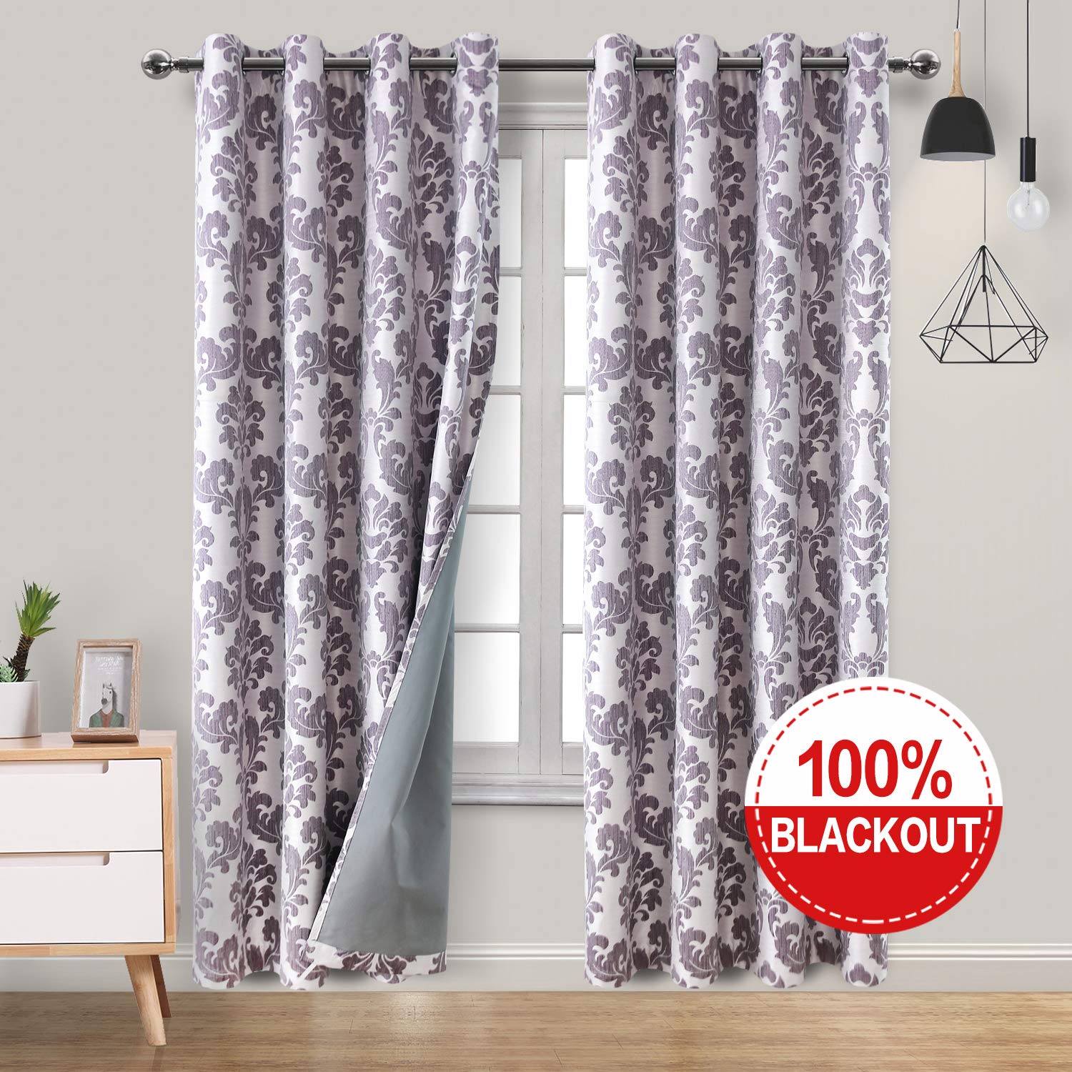 Damask purple curtains