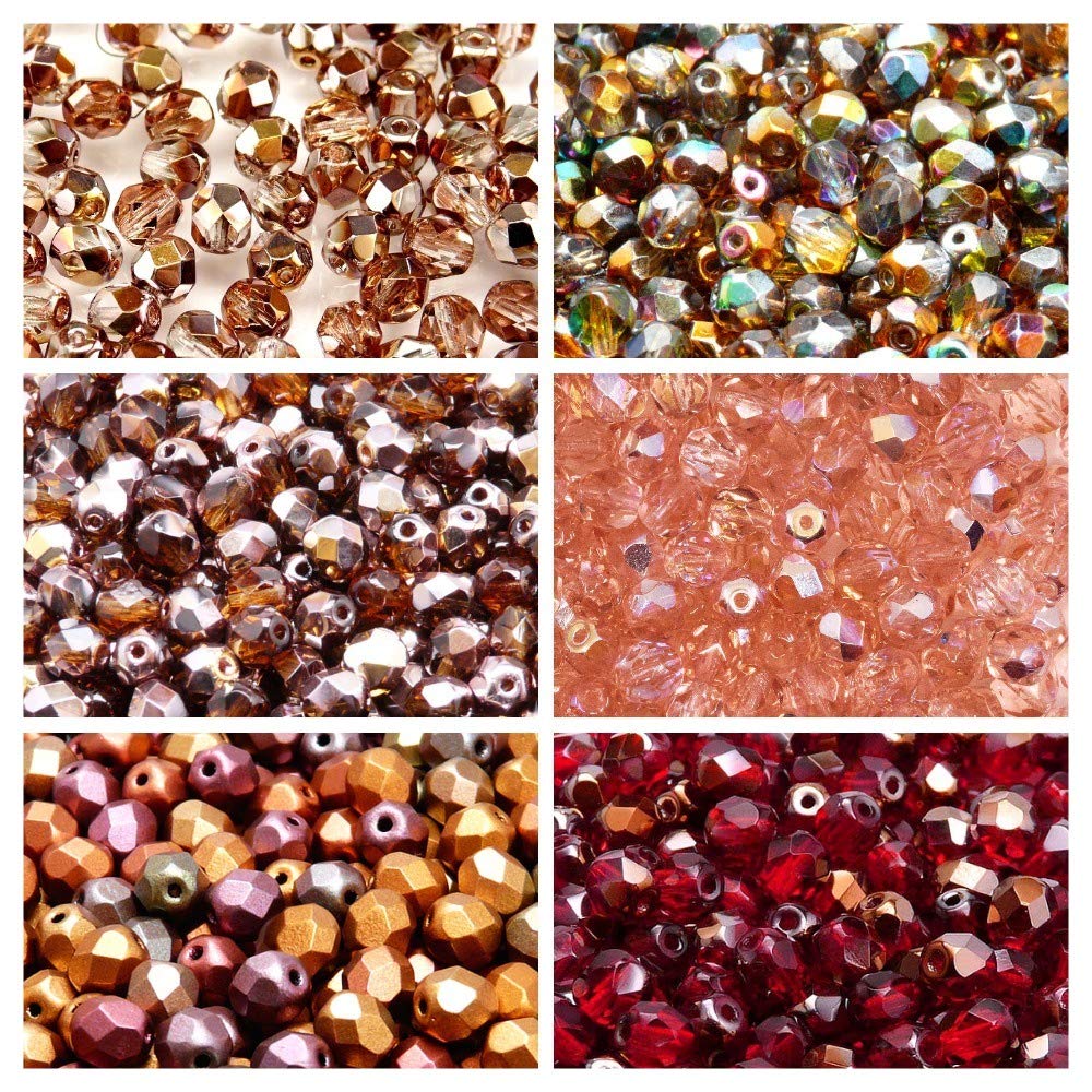 Czech Glass Beads Fire-Polishedº Round 6mm, Set 606: 6 colours, total of 300 beads (1/2 Mass), 6FP008 6FP015 6FP032…