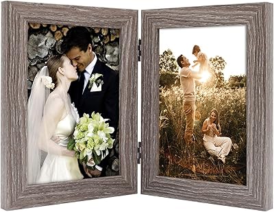 Golden State Art 5x7 Double Picture Frame Vertical Hinged Photo Frame 2 Opening Folding Family Frames Collage (5x7, Grey, 1-Pack)