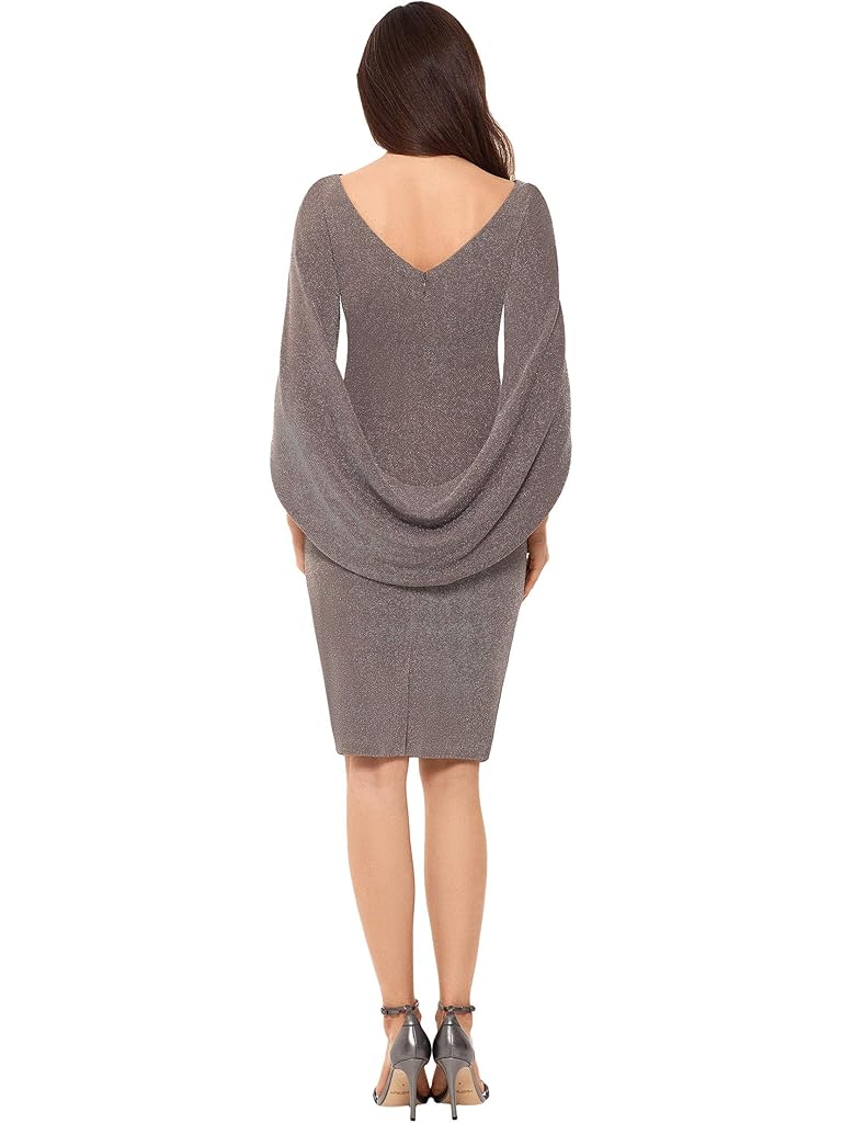 Betsy & Adam Short Rouched Metallic Knit Drape Back Sleeve