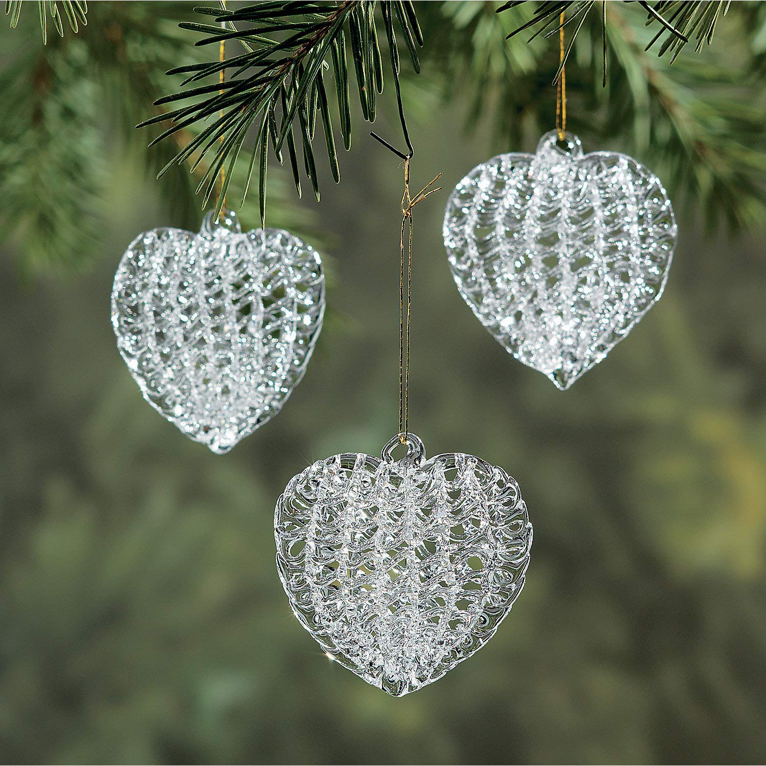 Heart Shaped Spun Glass Christmas Ornaments (bulk set of 12) Christmas Tree Decor