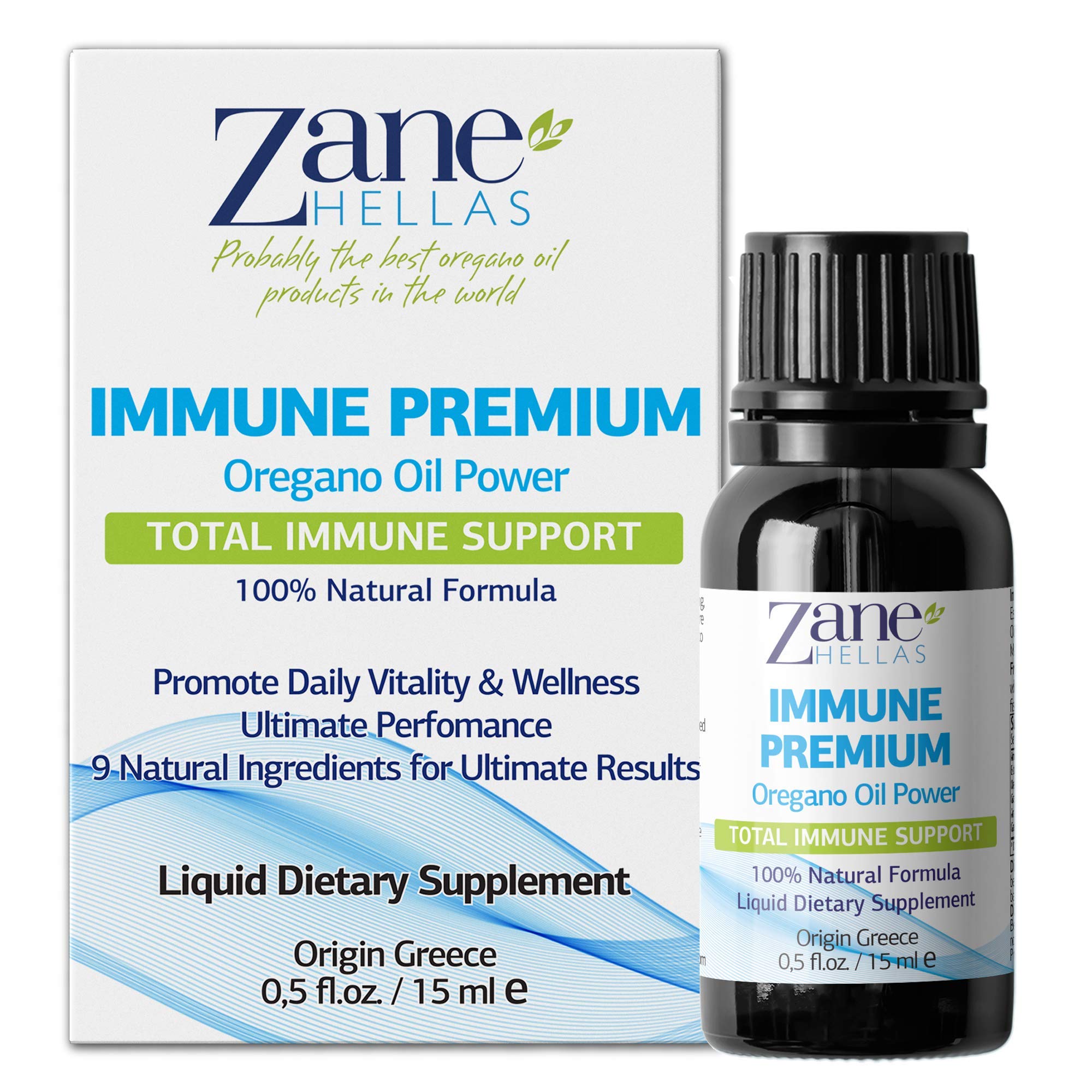 Zane Hellas Immune Premium Total Immune Support. Multiple Defense System. Wellness Support. Provides Strong Antioxidants. 100% Liquid Herbal Solution. 0.5 fl.oz. - 15ml