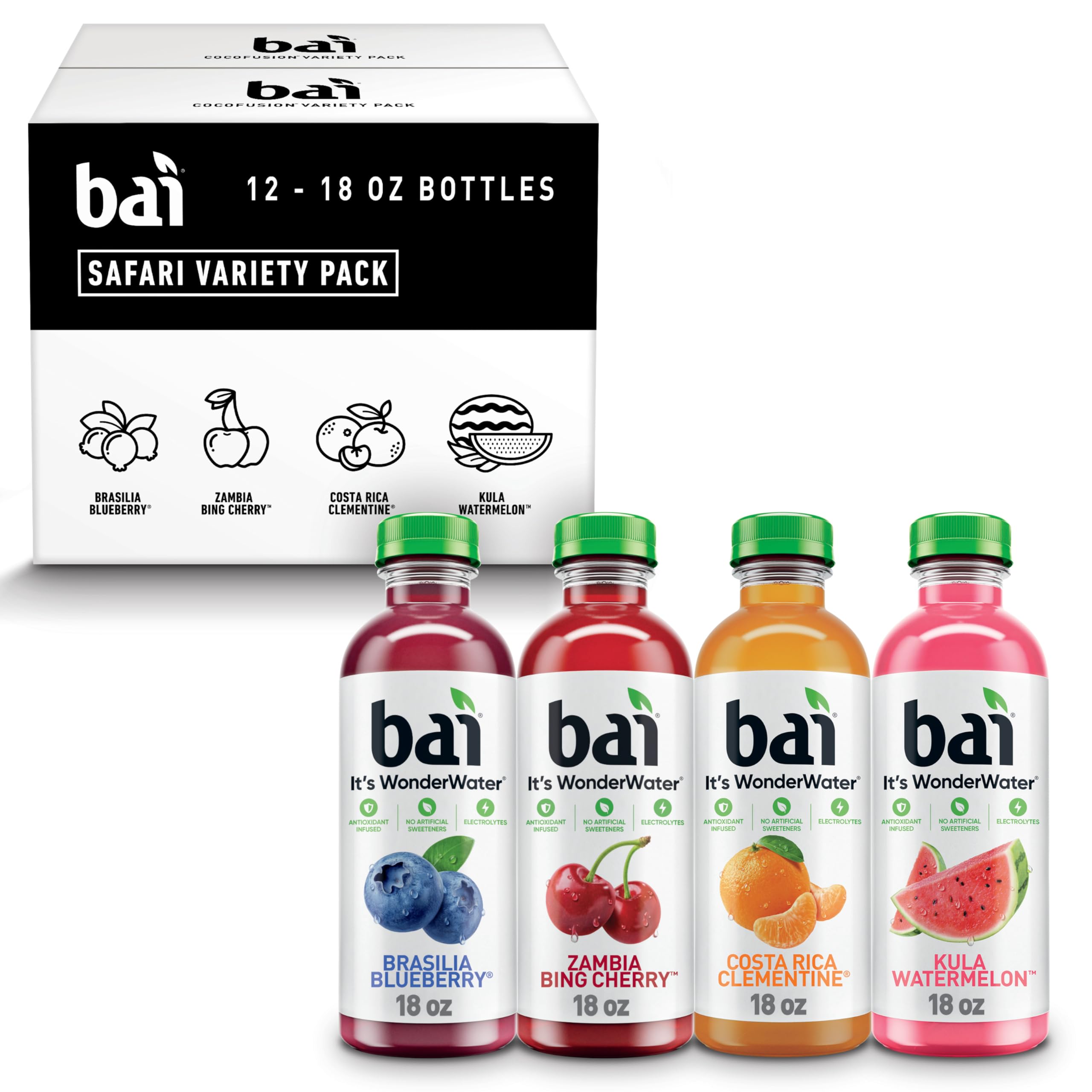 Bai Flavors Variety Pack, Antioxidant Infused Water Beverage, with Vitamin C and No Artificial Sweeteners, 18 fl oz bottles, 12 pack