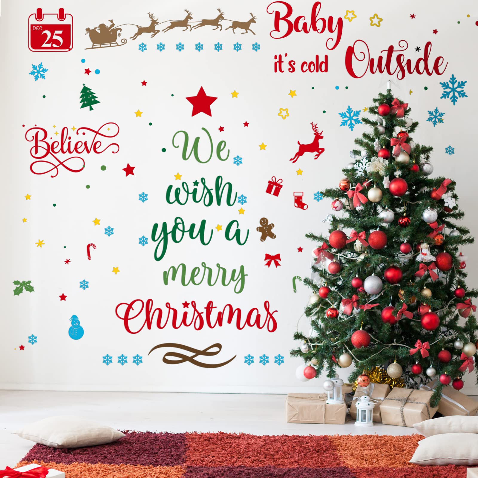 Merry Christmas Quotes Wall Decals, Christmas Wall Stickers Merry ...