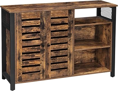 VASAGLE Lowell Storage Cabinet, Sideboard with Adjustable Shelves and Louvered Doors, Industrial, 13" D x 44.9" W x 29.5" H, Rustic Brown