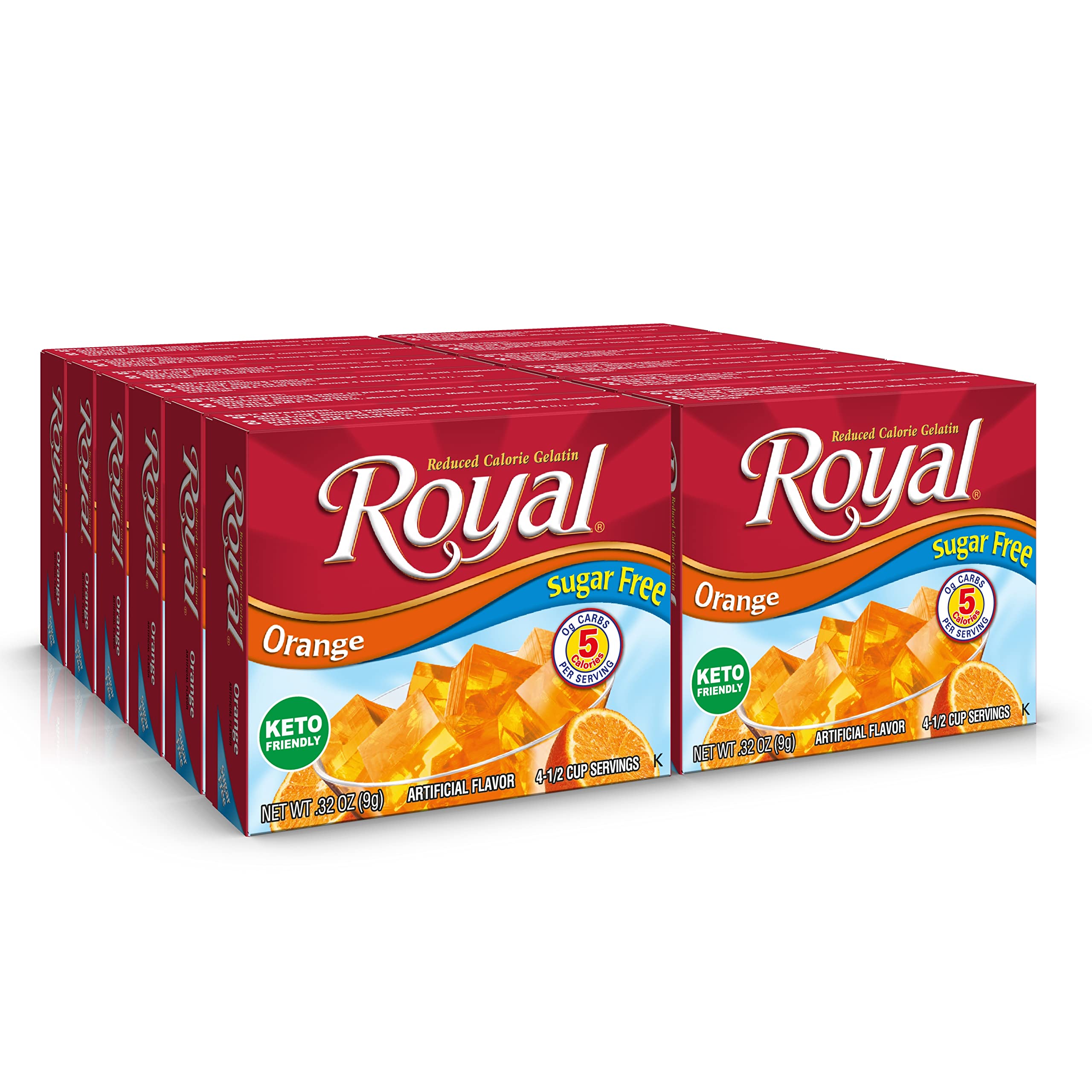 Royal Gelatin, Sugar Free, Orange, 0.32-Ounce (Pack of 12)