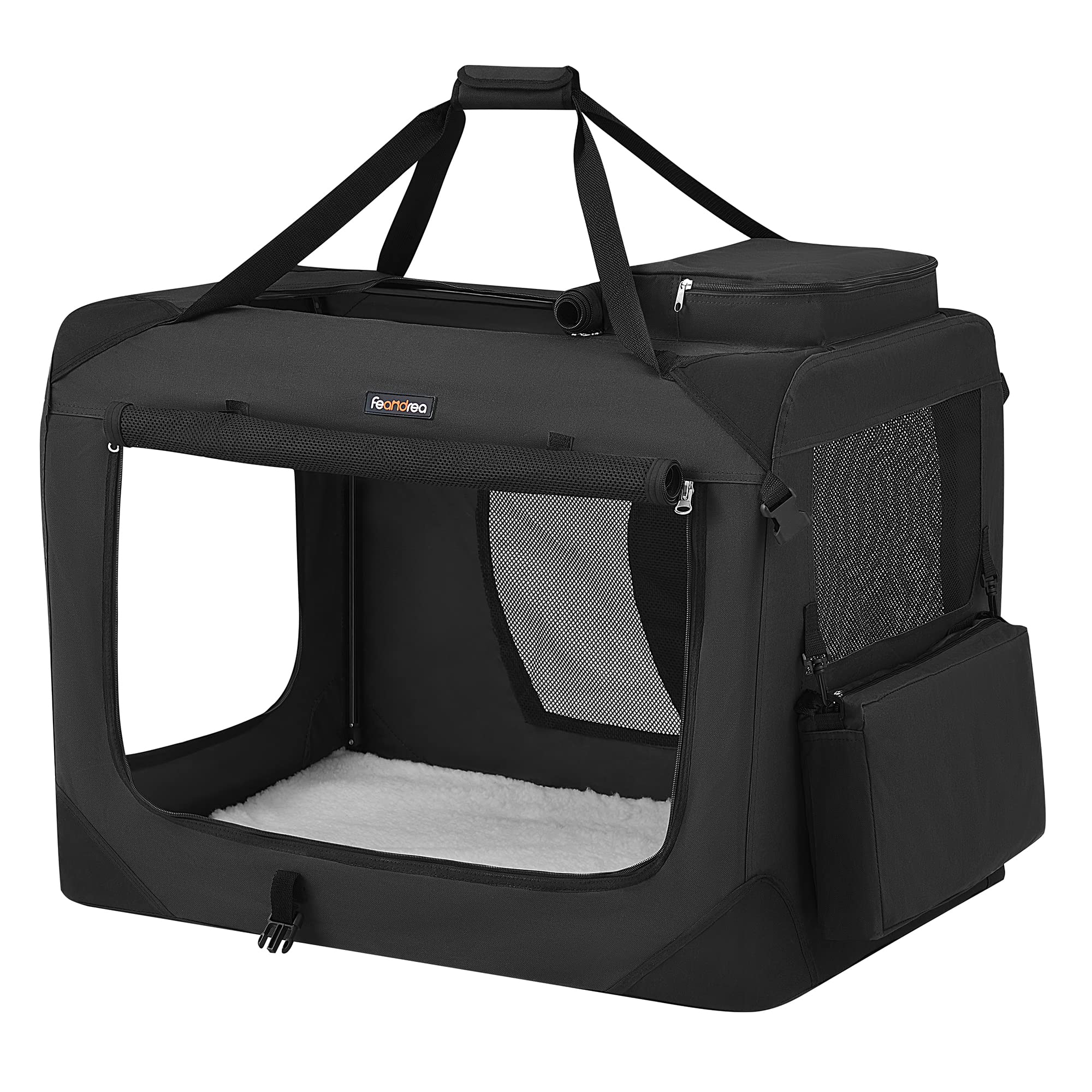 Photo 1 of Feandrea Dog Crate, Collapsible Pet Crate, XL, Portable Soft Dog Crate, Oxford Fabric, Mesh, Metal Frame, with Handle, Storage Pockets, 31.9 x 22.8 x 22.8 Inches, Black UPDC80H XL (31.9 x 22.8 x 22.8 Inches)