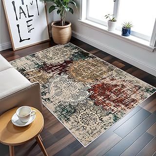 BYYVOO Washable 3x5 Area Rugs - Abstract Living Room Rus Low Pile Area Rug for Bedroom Soft Water Resistant Non Slip Moder...