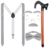 Dxhycc Kids Old Man Costume Grandpa Dress Up Accessories Glasses Suspenders Bow Tie Inflatable Cane Moustache and Eyebrows Set