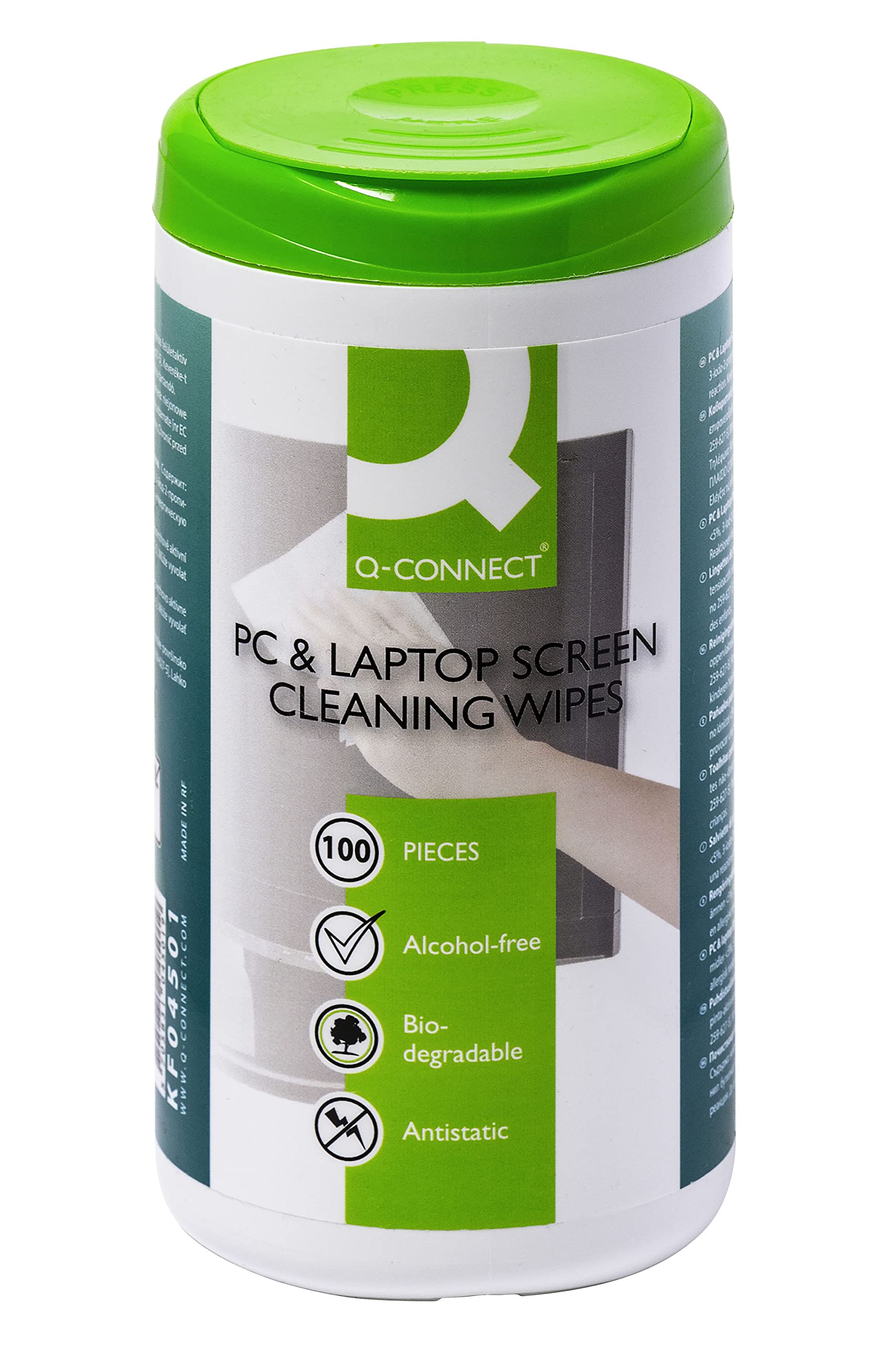 Screen Cleaning Wet Wipes Q-CONNECT Dispenser Tub 100pcs / Computer Accessories/Type-for TFT/LCD Screens/Kind-Antistatic/Colour-White/Capacity (ml)-N.a.