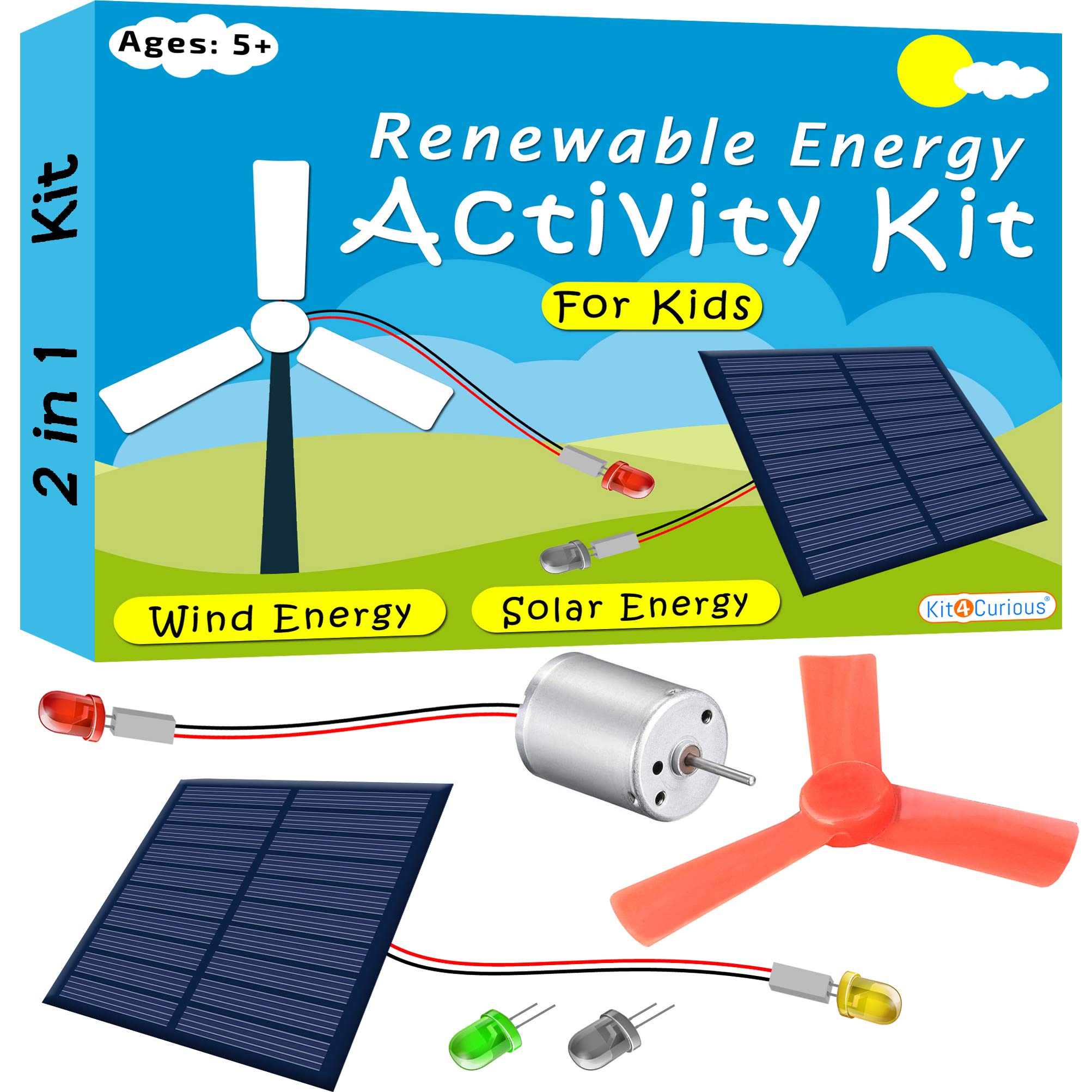 Kit4Curious® Solar Power, Wind Power - Renewable Energy Activity kit - Solar Energy Conversion, Wind Mill Making kit - Educational Learning Hobby DIY Experiment kit for Kids Boys Girls of Ages 5+ yrs