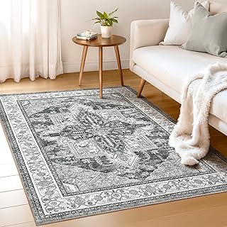 WITSHOCK Boho Area Rugs Machine Washable for Living Room Bedroom, 3x5 Vintage Non-Slip Stain Resistant Floor Carpet Indoor...