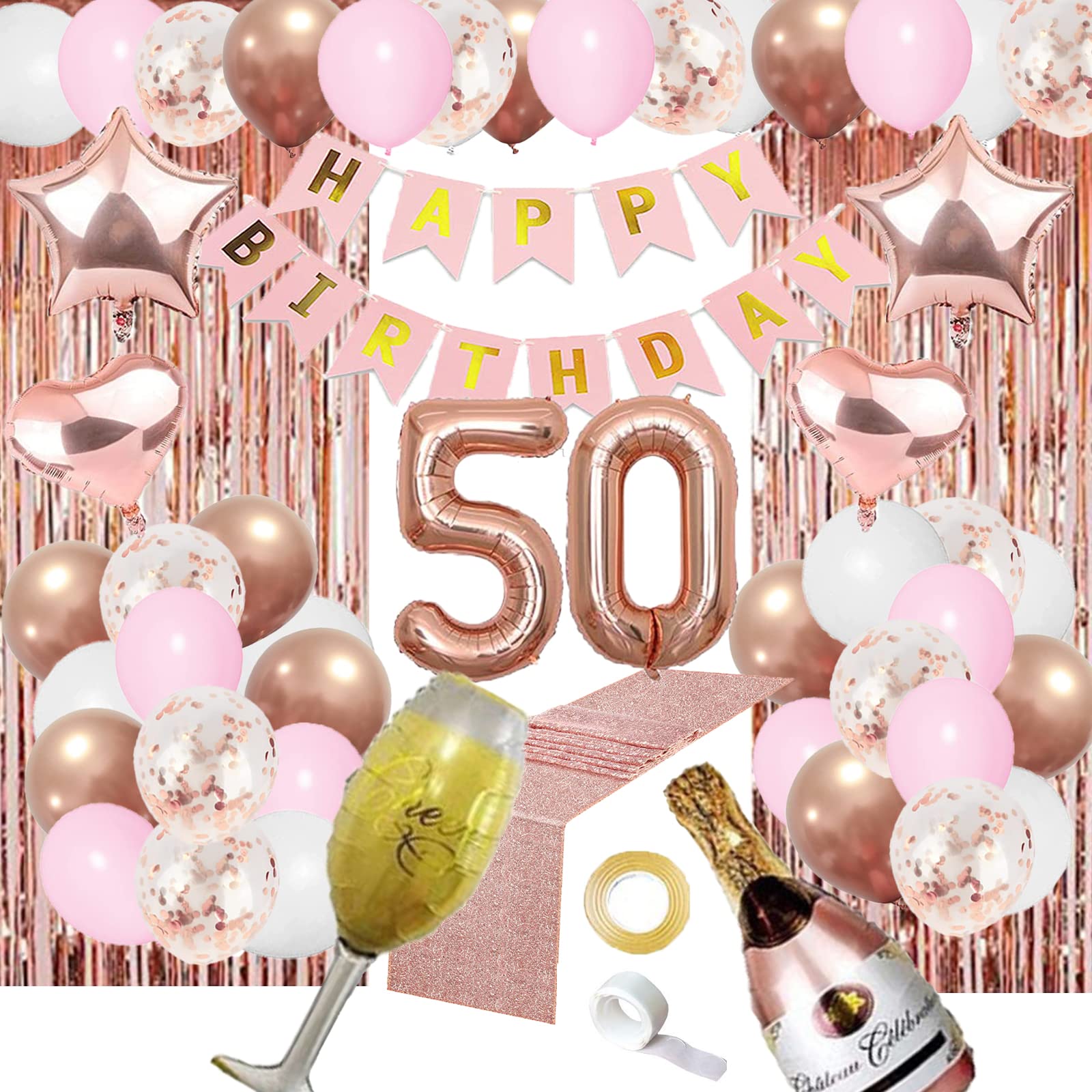 Amazon.com: 50th Birthday Decorations Women, Rose Gold 50 Birthday ...