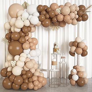 146Pcs Brown Balloons Garland Arch Kit, DIY 18"12"10" Coffee Brown Blush Nude Balloons for Neutral Woodland Teddy Bear Bab...