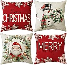 SNOKAY 18x18 Inch Red Christmas Pillow Covers - Set of 4 Holiday Decor Throw Cushion Cases with Zippers for Home and Couch