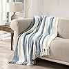 EVERGRACE Striped Chenille Knit Cloud Blue Throw Blanket for Couch, Textured Woven Boho Knitted Blanket for Bed, Super Soft Cozy Shabby Chic Knit Throw with Tassels for Farmhouse Home Decor. 50”x60”