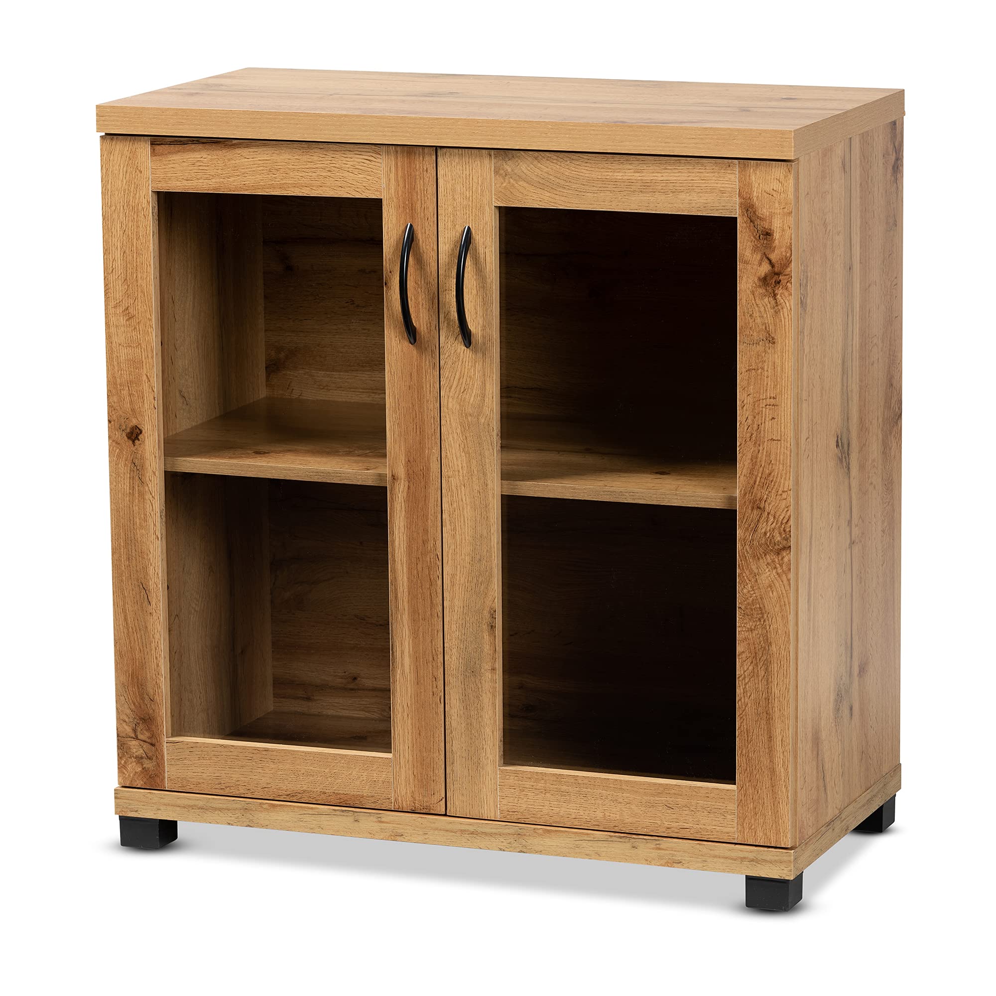 Baxton Studio Zentra Modern and Contemporary Oak Brown Finished Wood 2-Door Storage Cabinet with Glass Doors