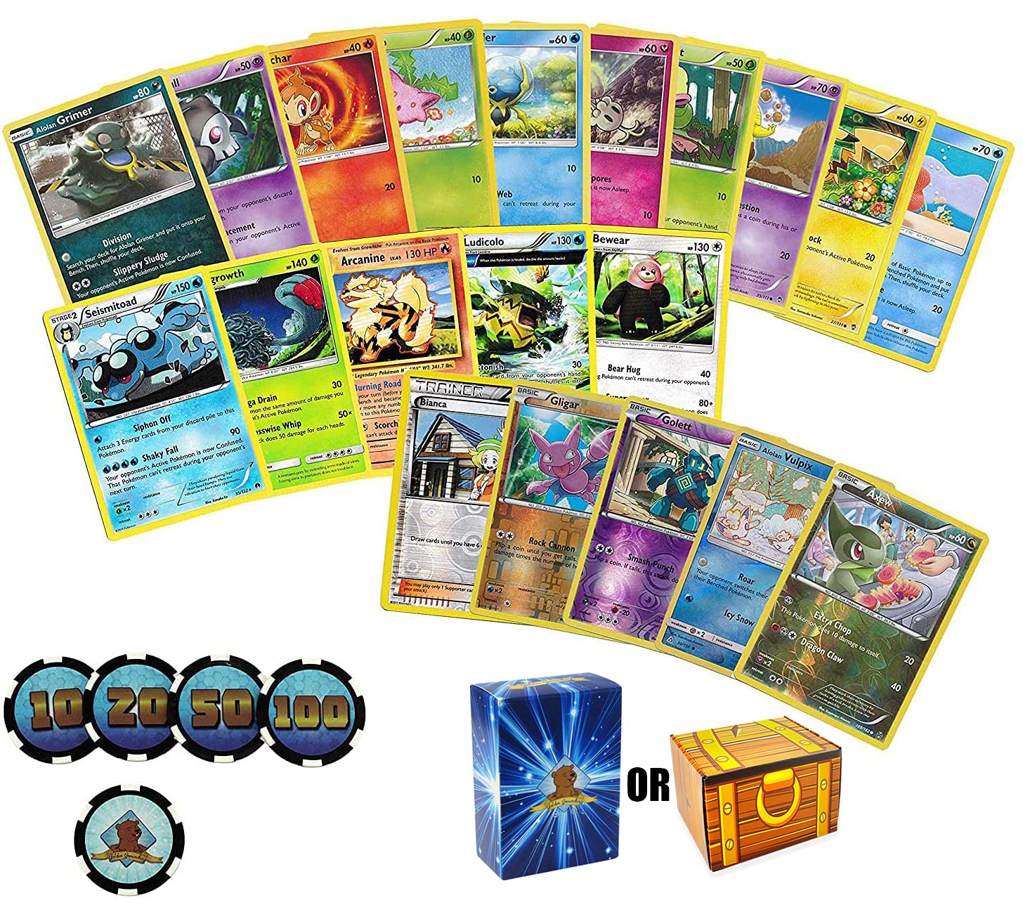 Buy 100 Assorted Pokemon Cards: Features 5 Rares, 5 Holos, 90 Common ...