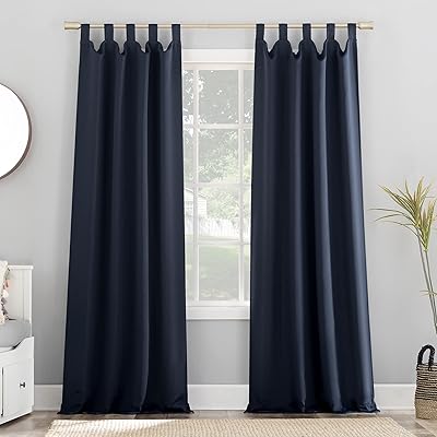 Sun Zero Easton Energy Saving Blackout Tab Top Curtain Panel, 40" x 84", Navy Blue