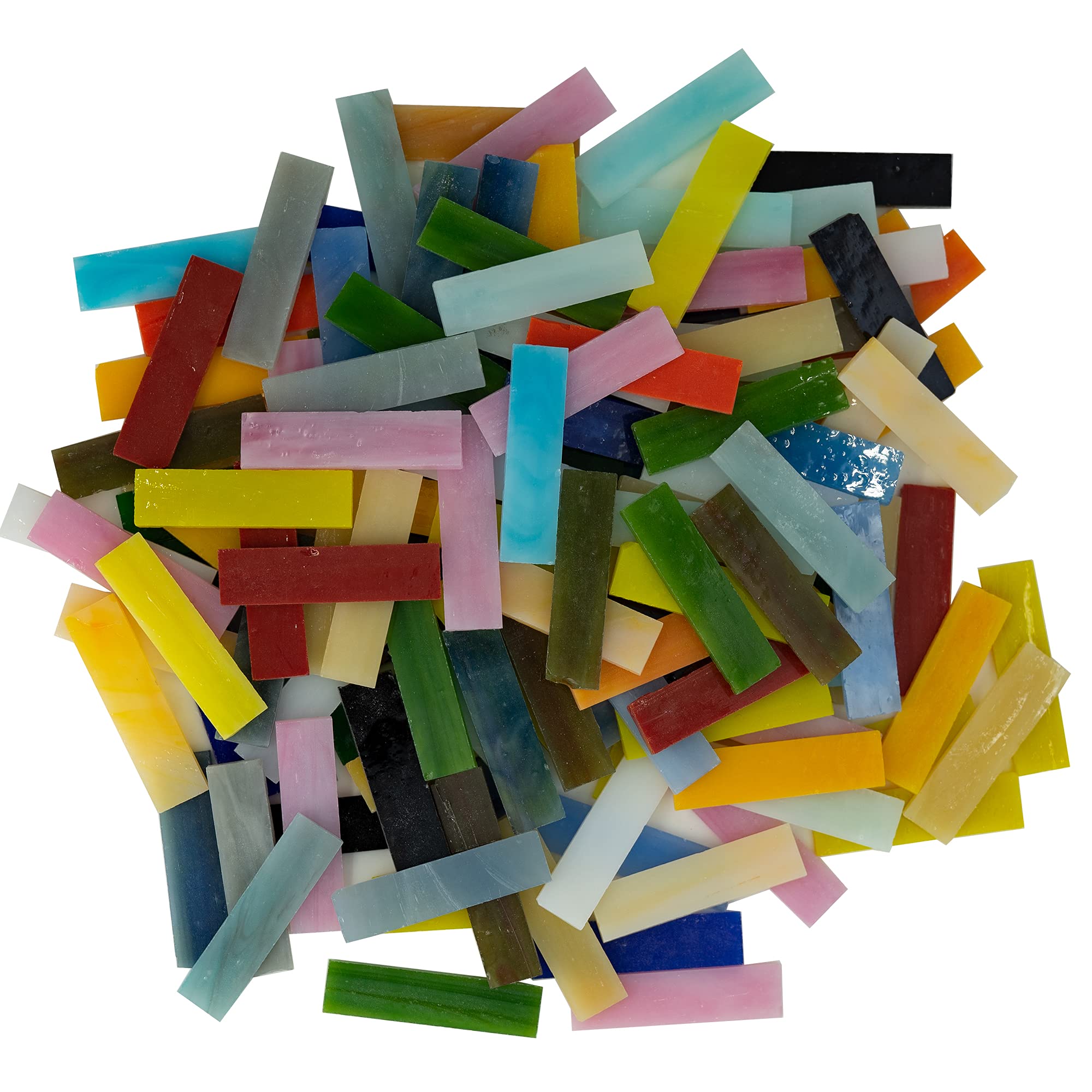 Rectangle Mosaic Tiles Stained Glass Strips, 0.4" X 1.6" Cathedral Glass Mosaic Pieces for DIY Crafts Assorted Colors 14oz/400g