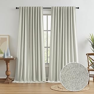 Blackout Linen Curtains 120 Inches Long - 72 Inch Wide Vertical Drapes for Sliding Glass Door, Patio Doors High Ceiling Cu...