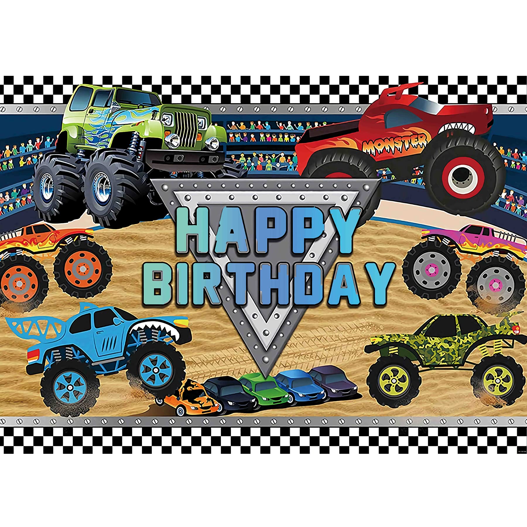 Buy Monster Truck Party Background Happy Birthday Background Monster ...